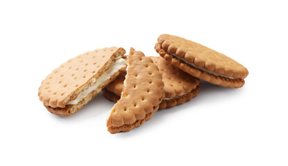 Fresh tasty sandwich cookies isolated on white