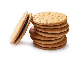 Fresh tasty sandwich cookies isolated on white