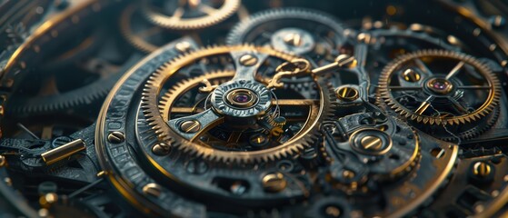 A close-up of a vintage watch mechanism showing intricate gears in