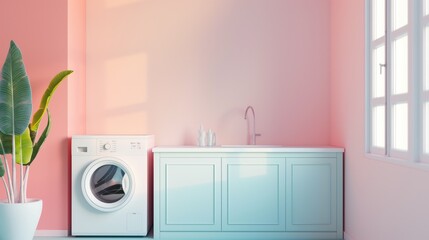 Light spacious laundry room in light interior