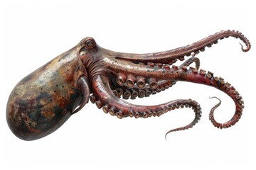 Obraz premium Colossal squid attacking whale, deepsea monster, 3D realistic, isolated on white background