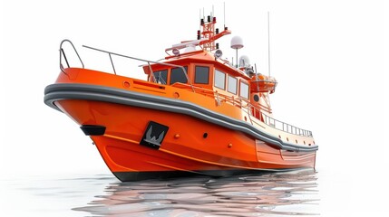 Coast guard patrol boat, seafaring safety, 3D realistic, isolated on white background