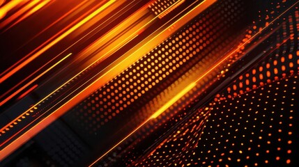 Fototapeta premium futuristic neon orange and black gradient background with glowing lines abstract texture