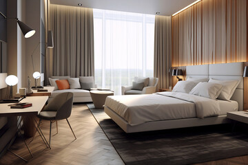 Fototapeta premium Interior of a double bed hotel room