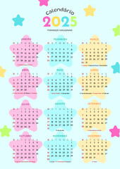 Calendario Brasil - Portugues 2025 Feriados Nacionais  datas comemorativas - todos os meses 2025