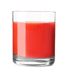 Fresh tomato juice in glass isolated on white