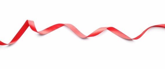 One beautiful red ribbon isolated on white, top view