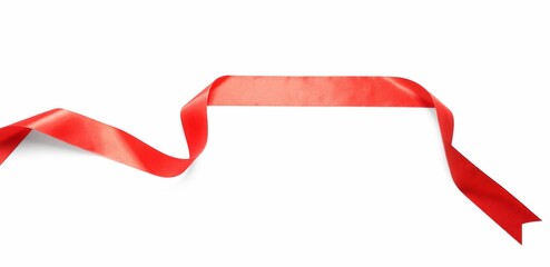 One beautiful red ribbon isolated on white, top view