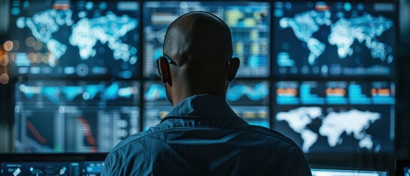 A data analyst examining graphs and charts related to cyber threats