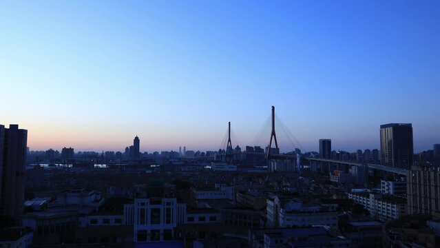 Sunrise over the city of Yangpu District, Shanghai, March 3, 2023