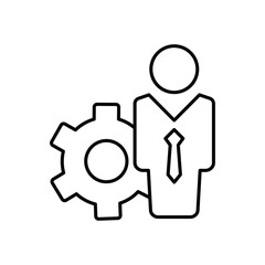 Businessman line icon. Man in tie with cogwheel. Management and Occupation concept. Can be used for topics like top management, banking, finance, investment
