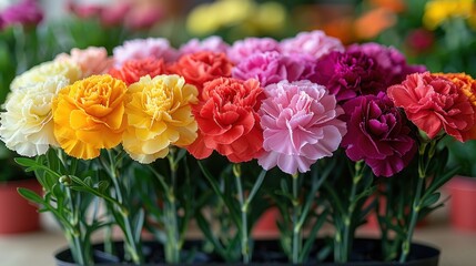 A close-up of colorful carnations in full bloom
