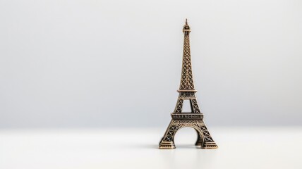 Miniature Eiffel Tower replica with intricate details on white background