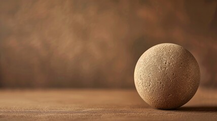 Textured stone sphere on brown surface