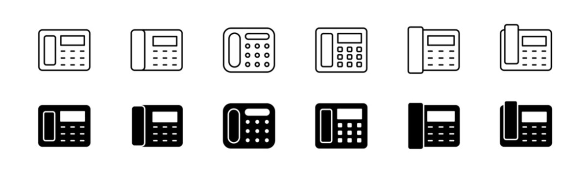 Office phone icon set. Line and glyph telephone symbol. Landline ip phone set