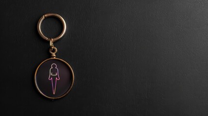 Minimalist keychain with female symbol on black background