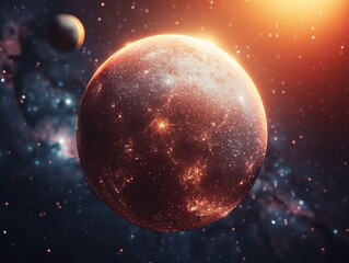 Fototapeta premium A fiery, celestial body illuminated by a distant star