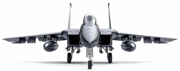 Fighter jet, military aviation, 3D realistic, isolated on white background