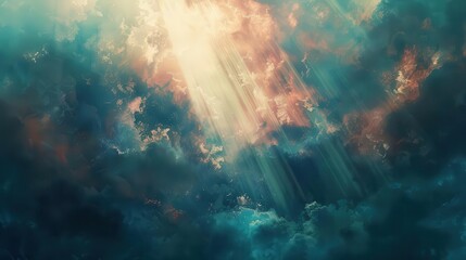 Obraz premium heavenly ray of light breaking through clouds divine spiritual concept ai generated digital painting