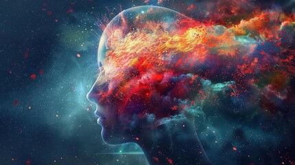 human head with knowledge arising from learning skills from ai conceptual digital art