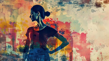 Fototapeta premium Artwork of International Women's Day shows a powerful woman with quotes and symbols of strength.
