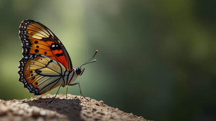 Obraz premium colorful butterfly rests gracefully, surrounded by ample copy space. Its vibrant wings and delicate patterns create a visually appealing scene, ideal for various design and promotional purposes