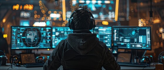 A hacker group planning a cyberattack on multiple screens