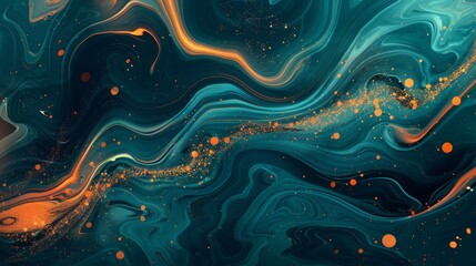 Teal and copper mix glowing crescents fluid patterns celestial elegance and tranquility. background