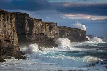 waves crashing on a cliff