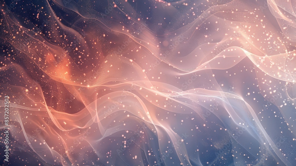 Wall mural dark sapphire and soft peach blend shimmering particles fluid patterns mystical tranquility. backgro