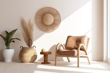 Modern living room in a beach house with chair and sea view