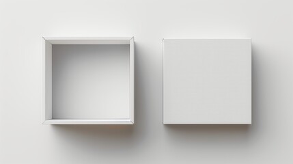 White opened square folding gift box mock up on white background.