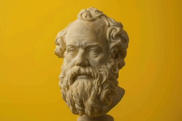 Obraz premium A bronze or stone statue of a bearded man, perfect for use in illustrations about history, mythology, or everyday life