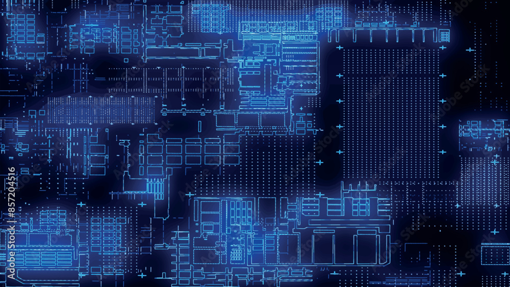 Poster printed circuit board. visualization of advanced technology concept: pcb processor microchip, digiti