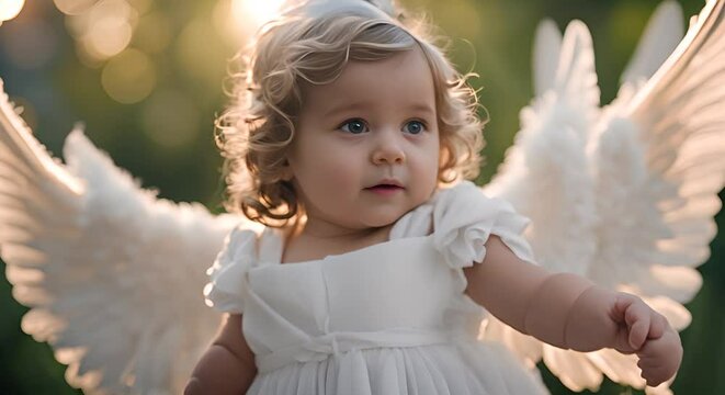 Baby angel with wings in the sky.