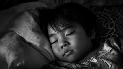 A young child sleeps peacefully in bed