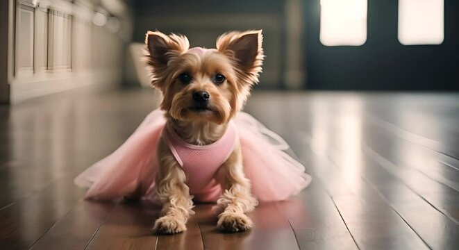 Dog in a dance dress.