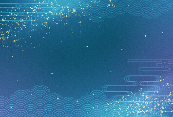 七夕 和柄 藍色・青・金・高級感・雲 背景 お中元 