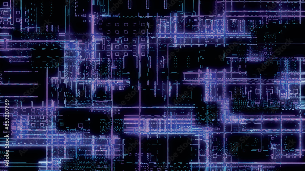 Poster printed circuit board. visualization of advanced technology concept: pcb processor microchip, digiti