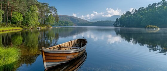 Obraz premium A peaceful lakeside view with reflections on the water, perfect for relaxation and travel