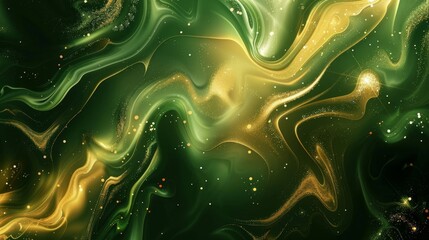 Green and gold gradient swirling textures glowing points subtle shamrock shapes. background