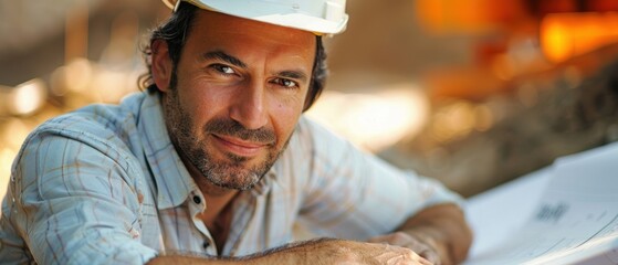 A professional architect reviewing blueprints, suitable for construction and design