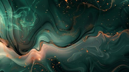 Obraz premium Green and rose gold background flowing textures ethereal light clover hints. background
