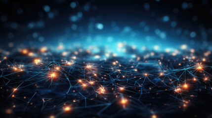 Fototapeta premium generated illustration abstract wave of digital weave lines connecting network dots and dark background