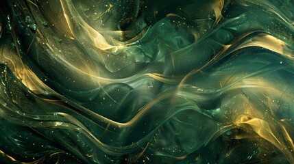 Obraz premium Fern green and antique gold abstract with wave-like patterns and light background