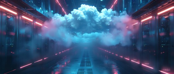 Obraz premium A secure cloud storage in a high-tech data center