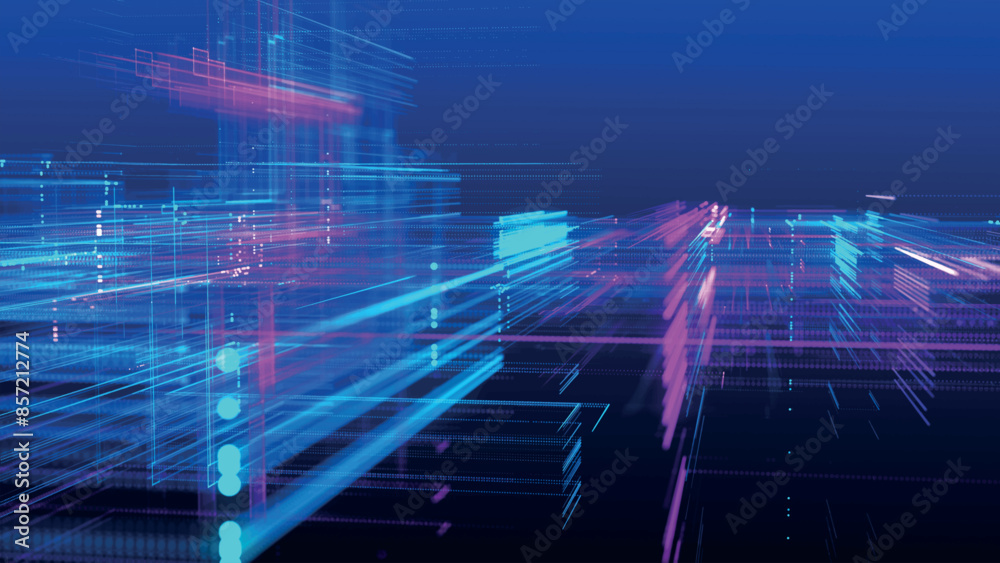 Poster abstract techno background. three-dimensional composition of intersecting multi-colored grids. infor