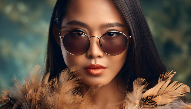 model, mit, fell, pelz, mantel, luxus, sonnenbrille, frau, barun, schwarz, Jetset, winter, mode, fashion, posing, gesicht, make-up, sinnlich, sinnlichkeit, winterlich, federn, dunkel, atelier, studio,