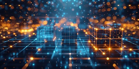 Obraz premium Abstract Digital Network with Cubes and Glowing Lights