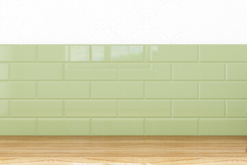 Interior background in kitchen room with green wall, 3d render